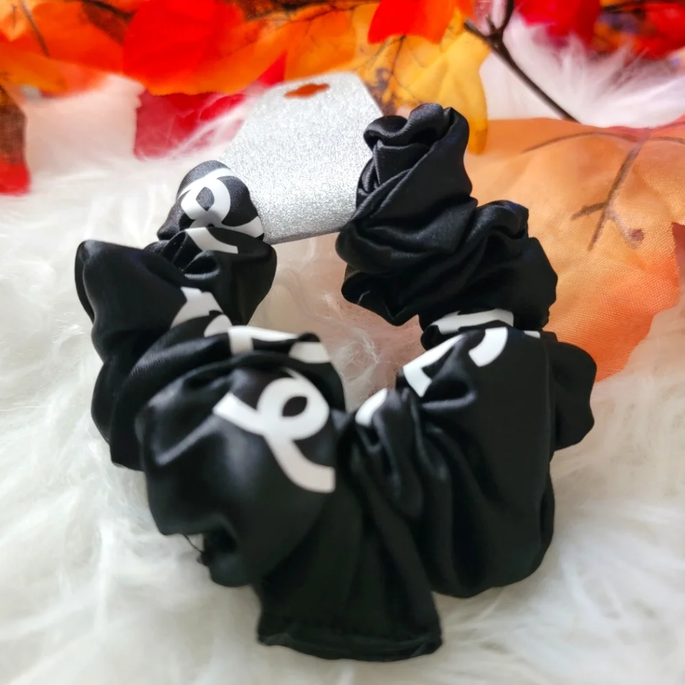 Stylish Black Satin Silk Black & White Hair Tie